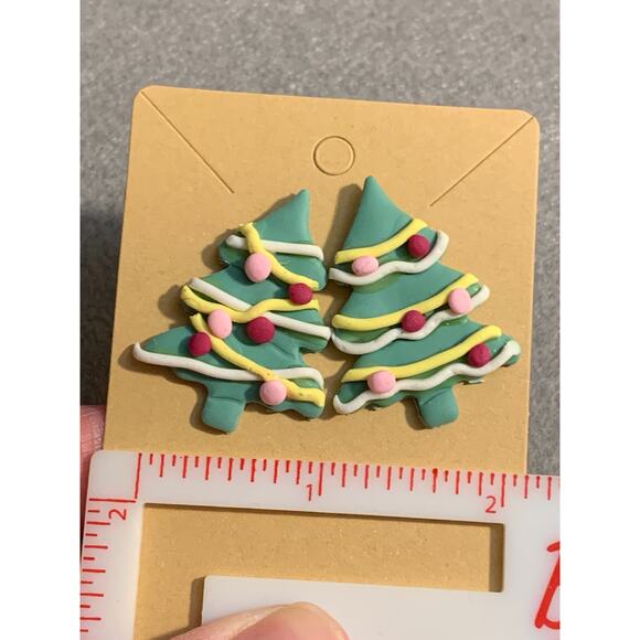 Christmas Tree Earrings - Handmade, Polymer Clay - Picture 4 of 4